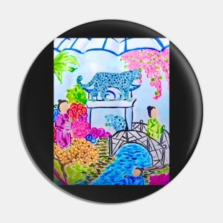 Blue panthers in chinoiserie landscape Pin