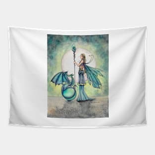 Aquamarine Dragon Fairy Dragon Art by Molly Harrison Tapestry