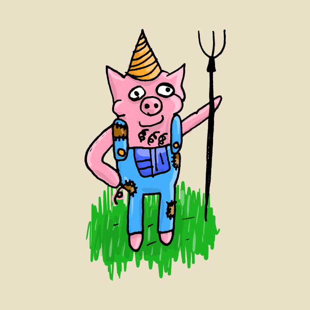 piggle the unicorn horned pig farmer in overalls by MacSquiddles