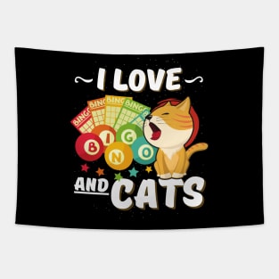 Gambling Cat Lover I Love Bingo And Cats Bingo Player Bingo Game Tapestry