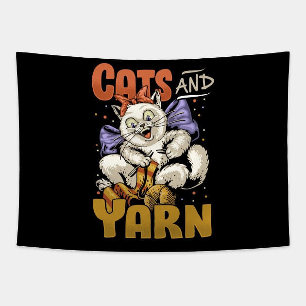 Cats And Yarn Cute Cat Tee For Quilting Funny Yarn Quilt Tee Tapestry by Proficient Tees