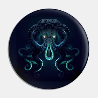 Sea Monster Turquoise, dark navy background Pin