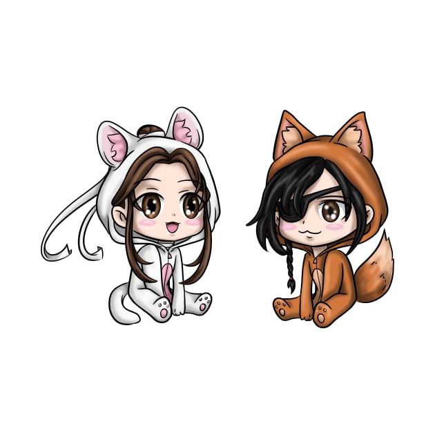 Xie Lian and Hua Cheng ferret and Fox Chibis by smileycat55555