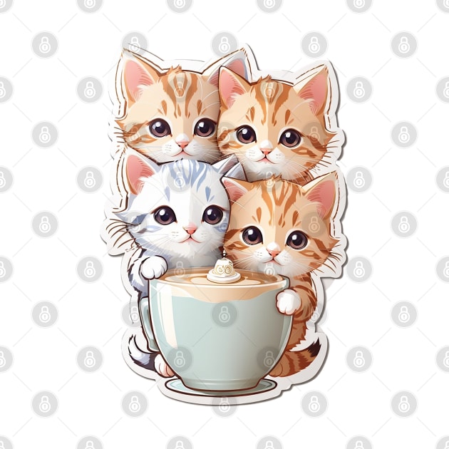 Cute Kittens With A Cup Of Milk Tea by AySelin