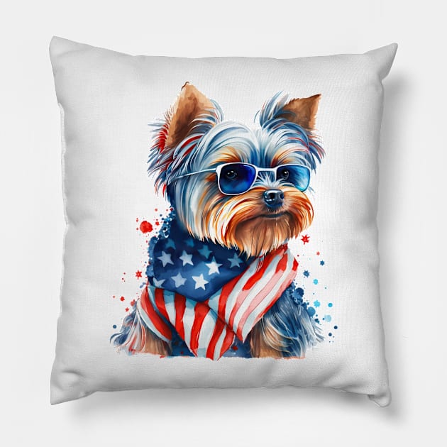 4th of July Yorkshire Terrier #5 Pillow by Chromatic Fusion Studio