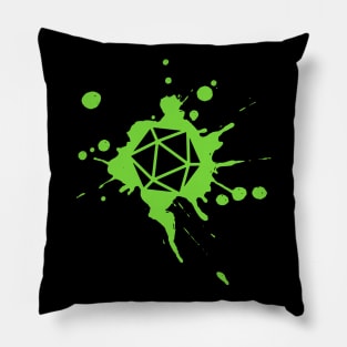 Green 20 Sided Dice Paint Splatter Spraypaint Dungeons Crawler and Dragons Slayer Tabletop RPG Addict Pillow