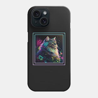 Majestic Maine Coon Cat Vibrant Tropical Flower Digital Oil Painting Pet Portrait Phone Case