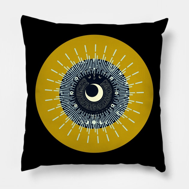 Halloween Cresent Moon, Celestial Symbols, Portents, Omens, Signs, and Fortunes - Dark Ochre and Black Variation Pillow by SwagOMart