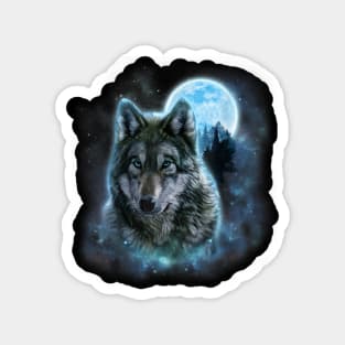 Grey Wolf Hunting Ground with Icy Moon in Forest, Galaxy Magnet