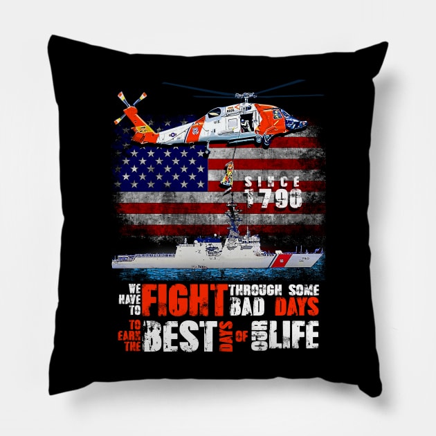 US Coast Guard Veteran T shirt Vintage Veteran Flag Pillow by aeroloversclothing