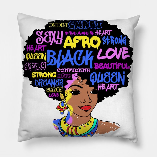 Dashiki Melanin Afro Woman Pillow by fiar32