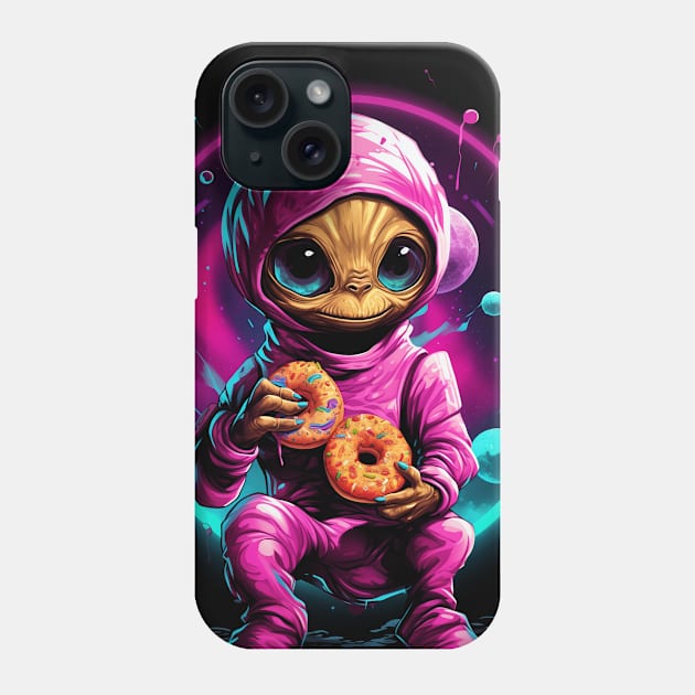 Cute Alien Eating Doughnuts Phone Case by TNM Design