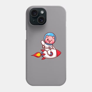 Cut Pig Astronaut Riding Rocket And Waving Hand Cartoon Phone Case