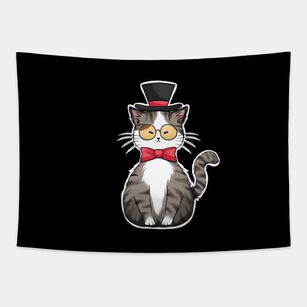 Noble Cat Wearing Glasses Tapestry by gattoshou