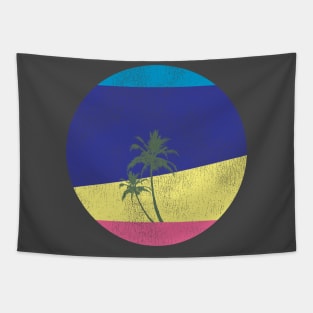 Retro Palm Tree and Beach Tapestry