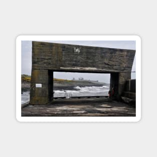 Craster Sea Wall View of Dunstanburgh Castle, Northumberland, UK Magnet