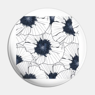 Navy and white poppies Pin