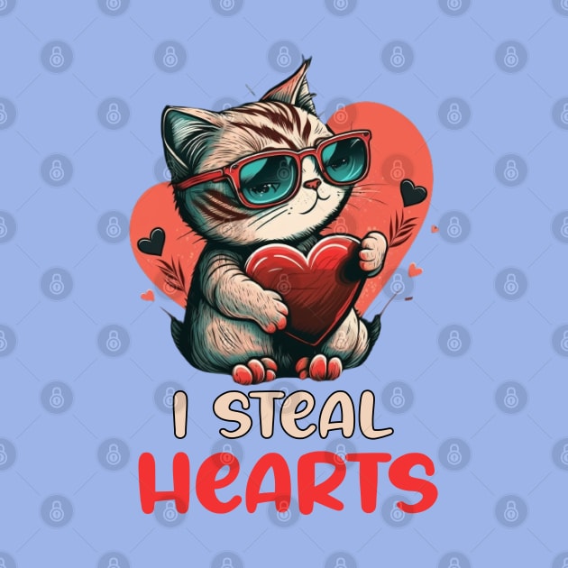 Funny Valentines day Saying - I Steal Hearts Valentine Day Gift For Cat Lovers by Pezzolano