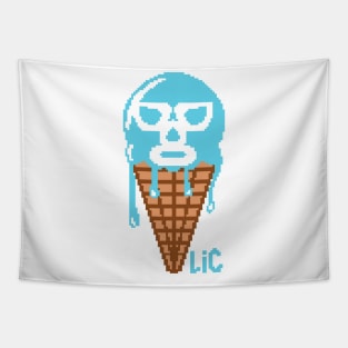 Lucha Ice Cream Logo PIXEL BLUE Tapestry