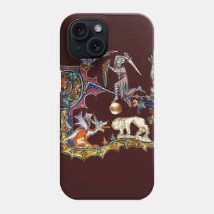 WEIRD BESTIARY,MEDIEVAL KNIGHT FIGHTING SNAIL,DRAGON AND LION IN RED BROWN Phone Case