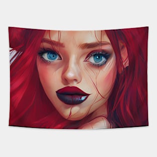 Red-Haired Girl with Messy Beautiful Hair Artwork Tapestry