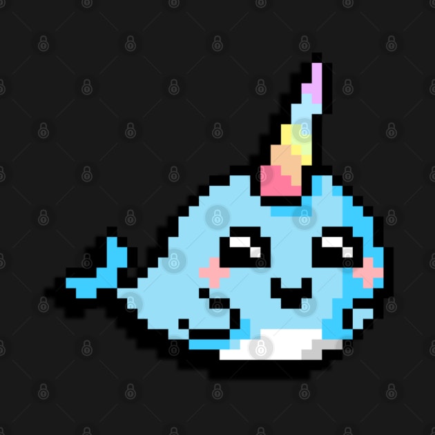 Pixel Art Cartoon Narwhal with Rainbow Pastel Horn by Contentarama