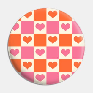 Checkerboard Hearts in Pink, Orange, and Cream Pin