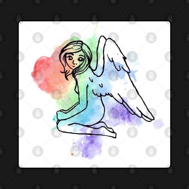 Rainbow Watercolor Angel by jazmynmoon