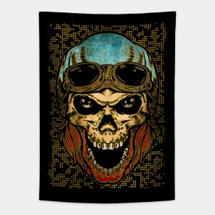 Gold and grunge decorated biker skull Tapestry