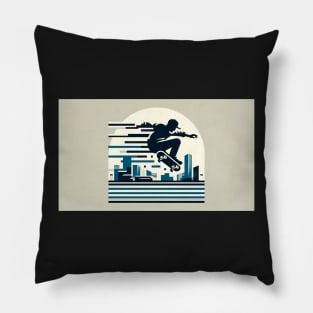 City Soar: Monochrome Skateboarder Pillow