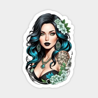 Bohemian tattooed hippie woman retro vintage floral design Magnet