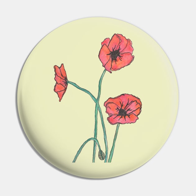 Red Poppies Pin by Wild Tangents