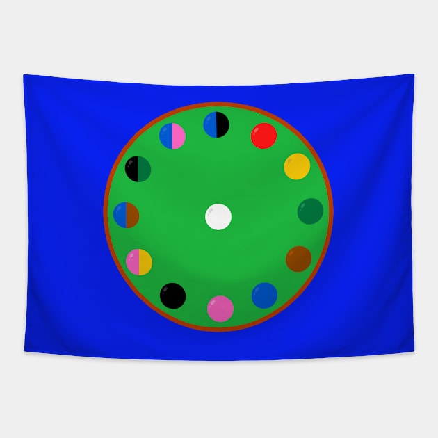 Snooker Time Clock Colourful Balls InBlue Tapestry by jr7 original designs