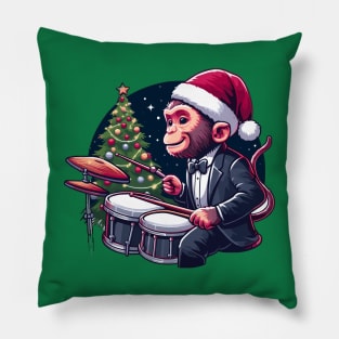 Drummer Monkey Christmas Pillow
