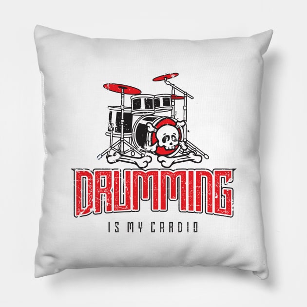 Drumming Is My Cardio Drum Set Drummer Player Pillow by phoxydesign