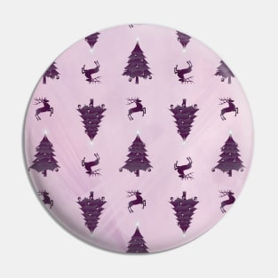 Pretty Plum Christmas Trees & Reindeer Pattern on Pink Peach Ombre Pin