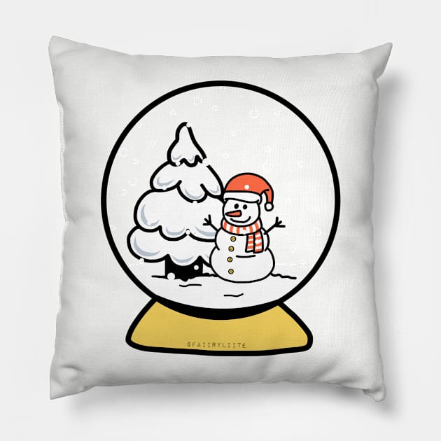 Christmas Snowman With A Santa Hat In Snow Globe Pillow by faiiryliite