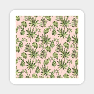 Cute graphic leaves on pink Magnet