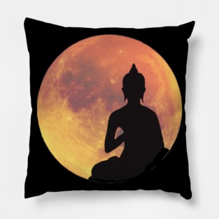 Full Moon and Buddha Silhouette Pillow