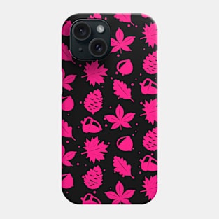 Magenta Graphic Nature Pattern on Black Background Phone Case