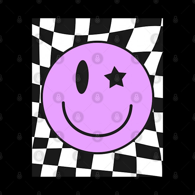 Retro Happy Face Shirt Checkered Pattern Smile Face Trendy by Peter smith