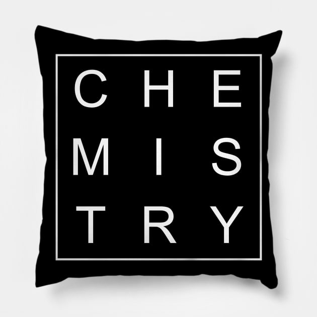 minimalist and simple design chemistry white word Pillow by Typography Dose