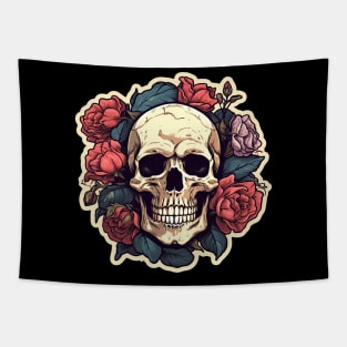 A human skulls with red roses Tapestry