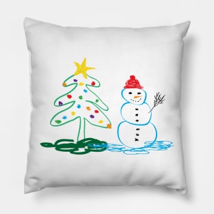 Ugly Christmas tree and snowman Pillow