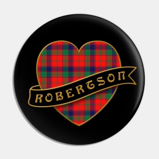 The ROBERTSON Family Tartan Heart & Ribbon Retro Family Insignia Pin