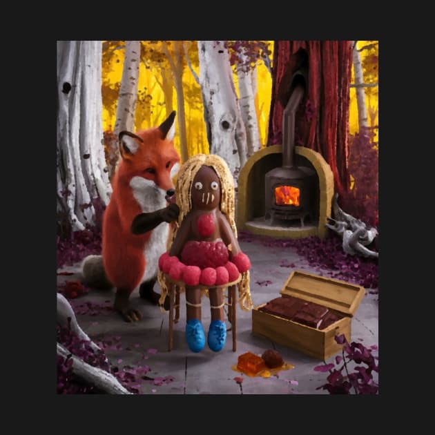 AI generated red fox making chocolate haunted doll by Catbrat