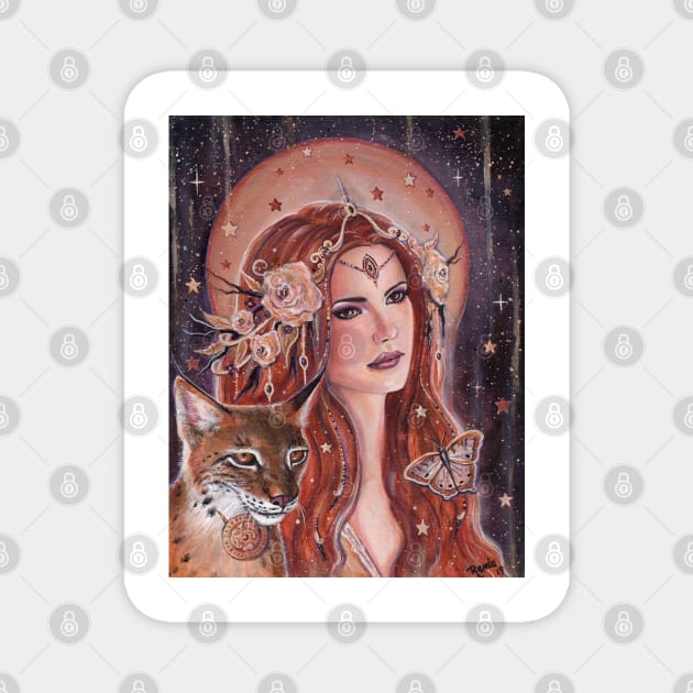 Freya goddess with lynx by Renee Lavoie Magnet by ReneeLLavoie