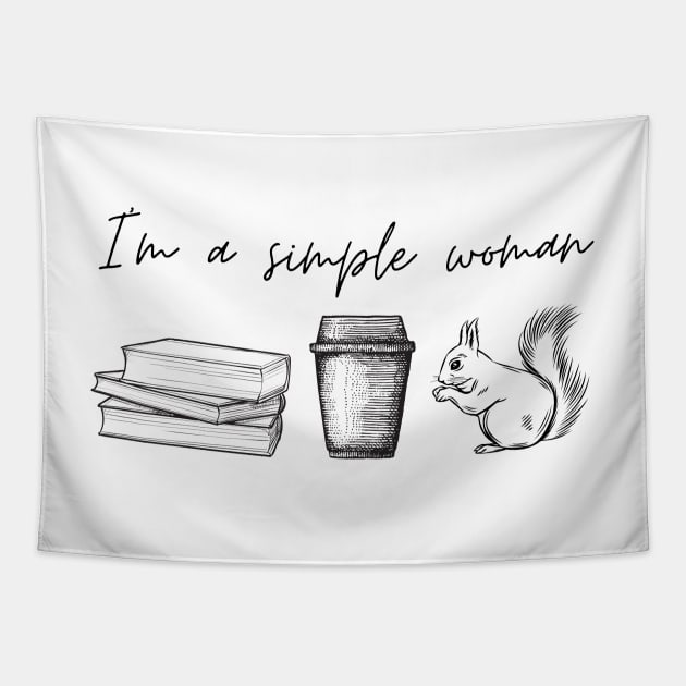 I'm a simple woman - books coffee squirrel Tapestry by hexchen09