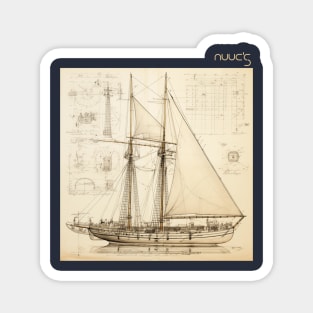 Technical diagram of an old sailboat Magnet