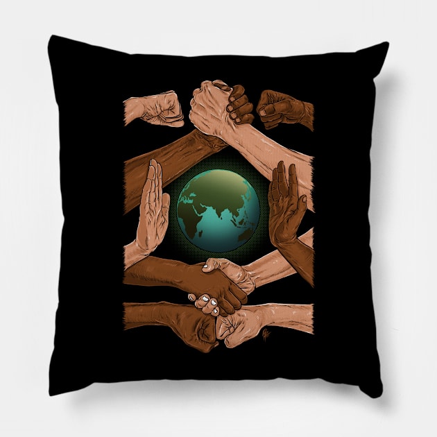 ONE WORLD Pillow by skowl